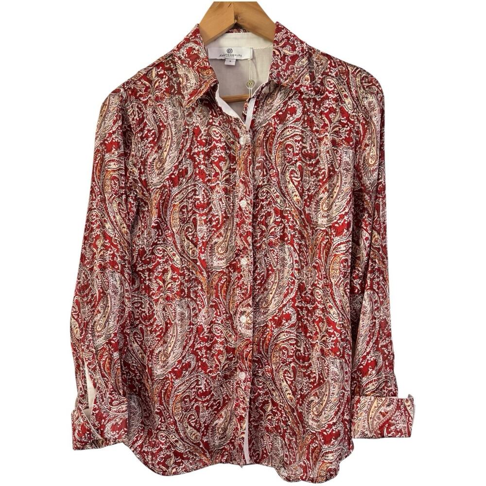 NWT Jean-Pierre Klifa Parktown Shirt Red Semi Sheer Button Front Blouse Small